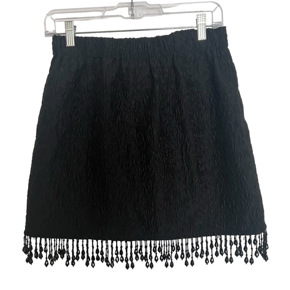Ganni Black Beaded Fringe Organza Jacquard Mini Skirt NWT Size EU 36 - Picture 2 of 11
